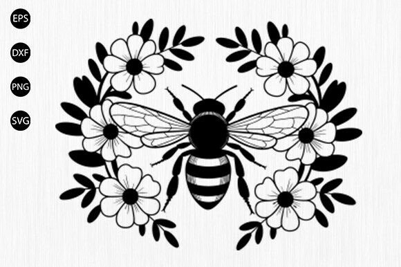 Floral Bee Svg, Bee with Flowers SVG