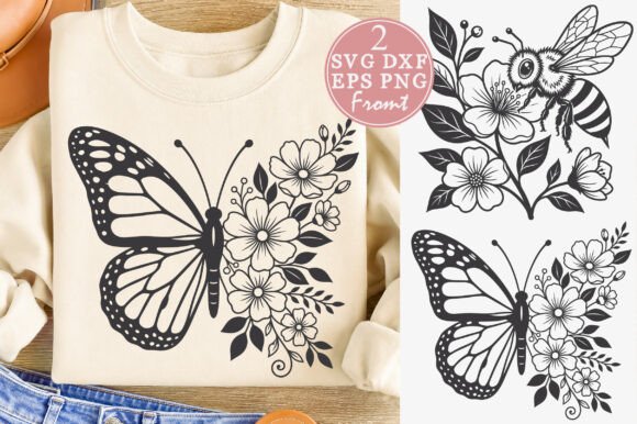Floral Butterfly SVG, Honey Bee Floral