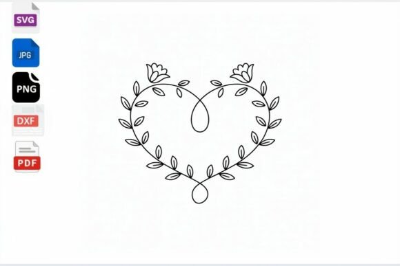 Floral Heart SVG Clipart Outline
