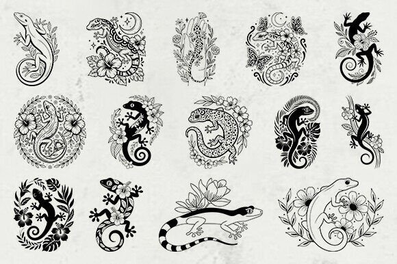 Floral Lizard Svg Bundle, Gecko SVG