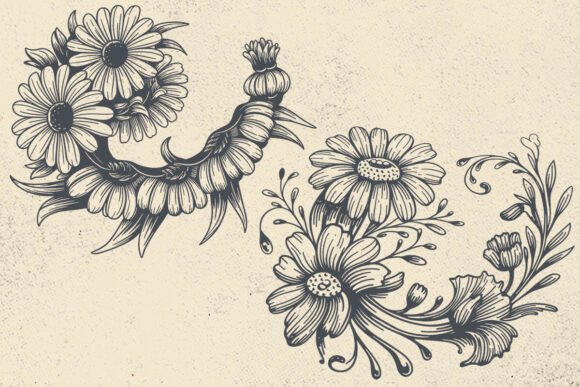 Flower Fibonacci with Daisies and Leaves