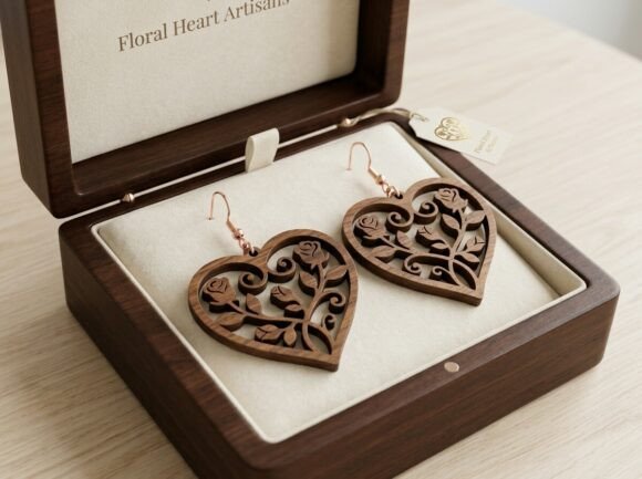 Heart Rose Laser Cut Earring Design