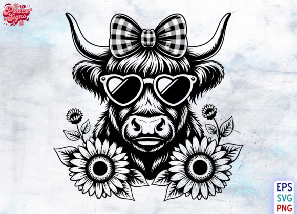 Highland Cow Heart Sunglasses Floral SVG