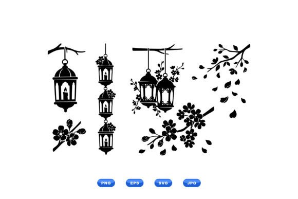 Lantern Floral SVG Clipart Set