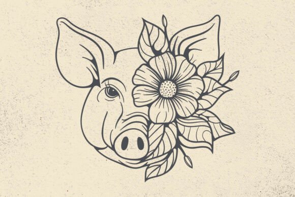Pig with Flowers Svg: A Floral Farm Design