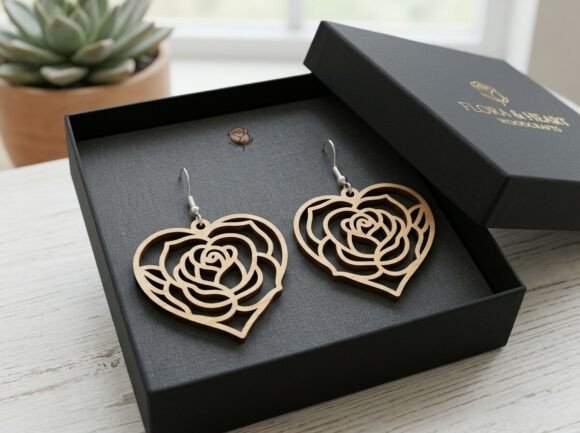 Rose Heart Laser Cut Earring Design