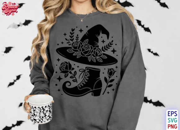 Witchy Silhouette Floral SVG, Celestial